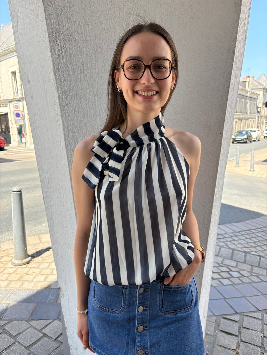 Top Emi - Marine et Blanc