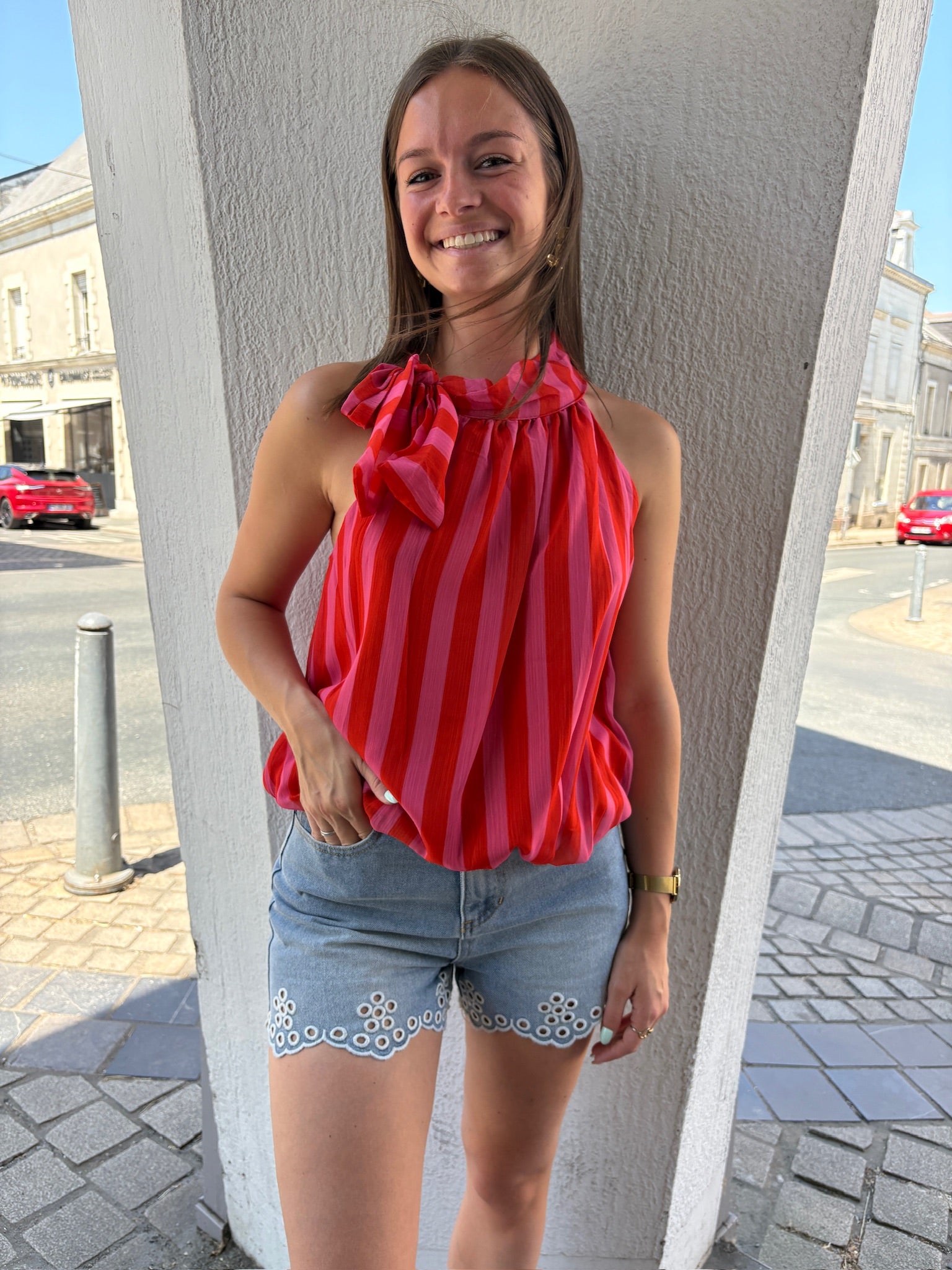Top Emi - Orange et Rose