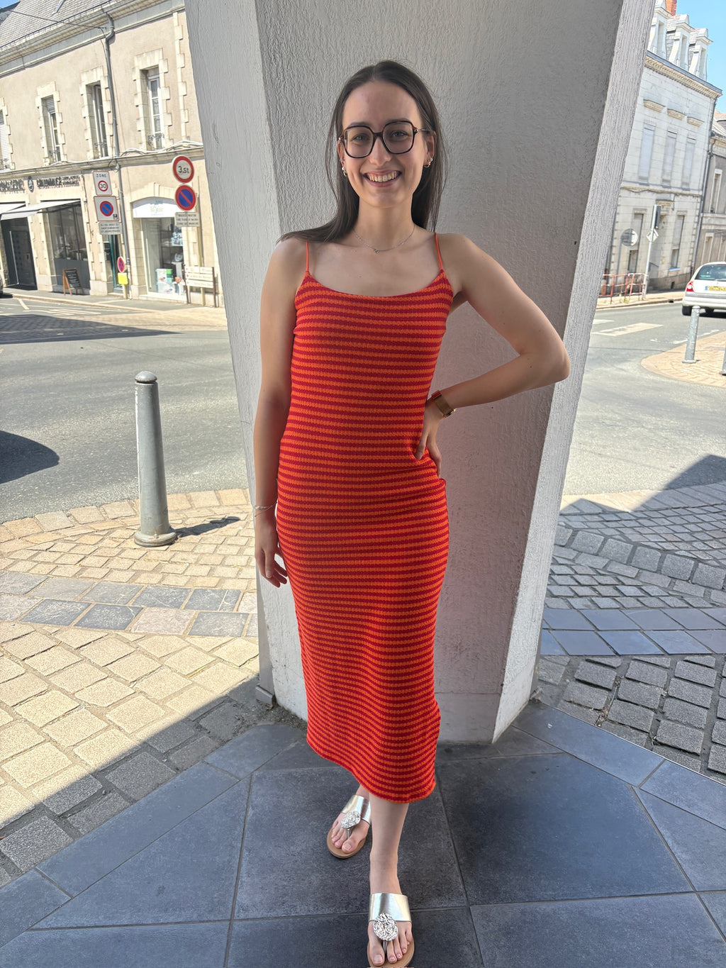 Robe longue Alizée - Orange et Rouge