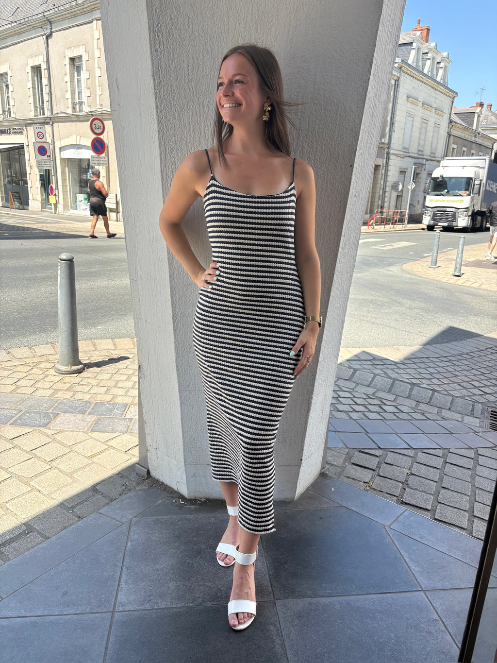 Robe longue Alizée - Marine et Écru