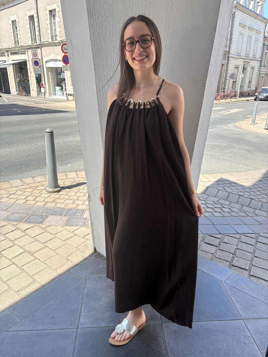 Robe longue Evanie - Marron