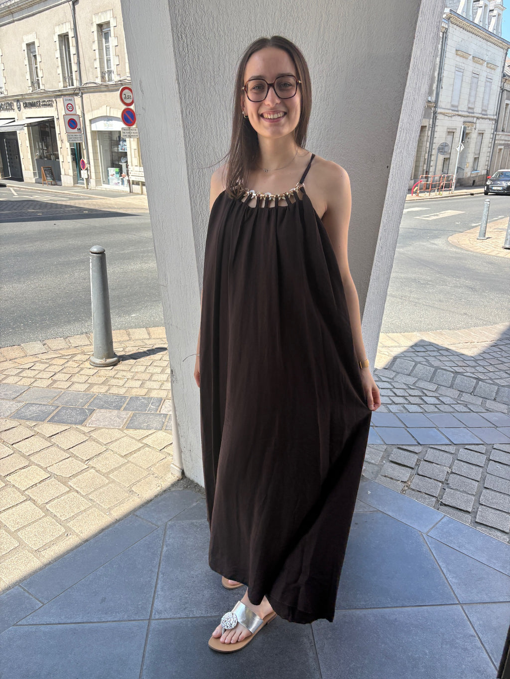 Robe longue Evanie - Marron