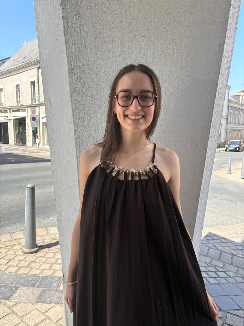 Robe longue Evanie - Marron