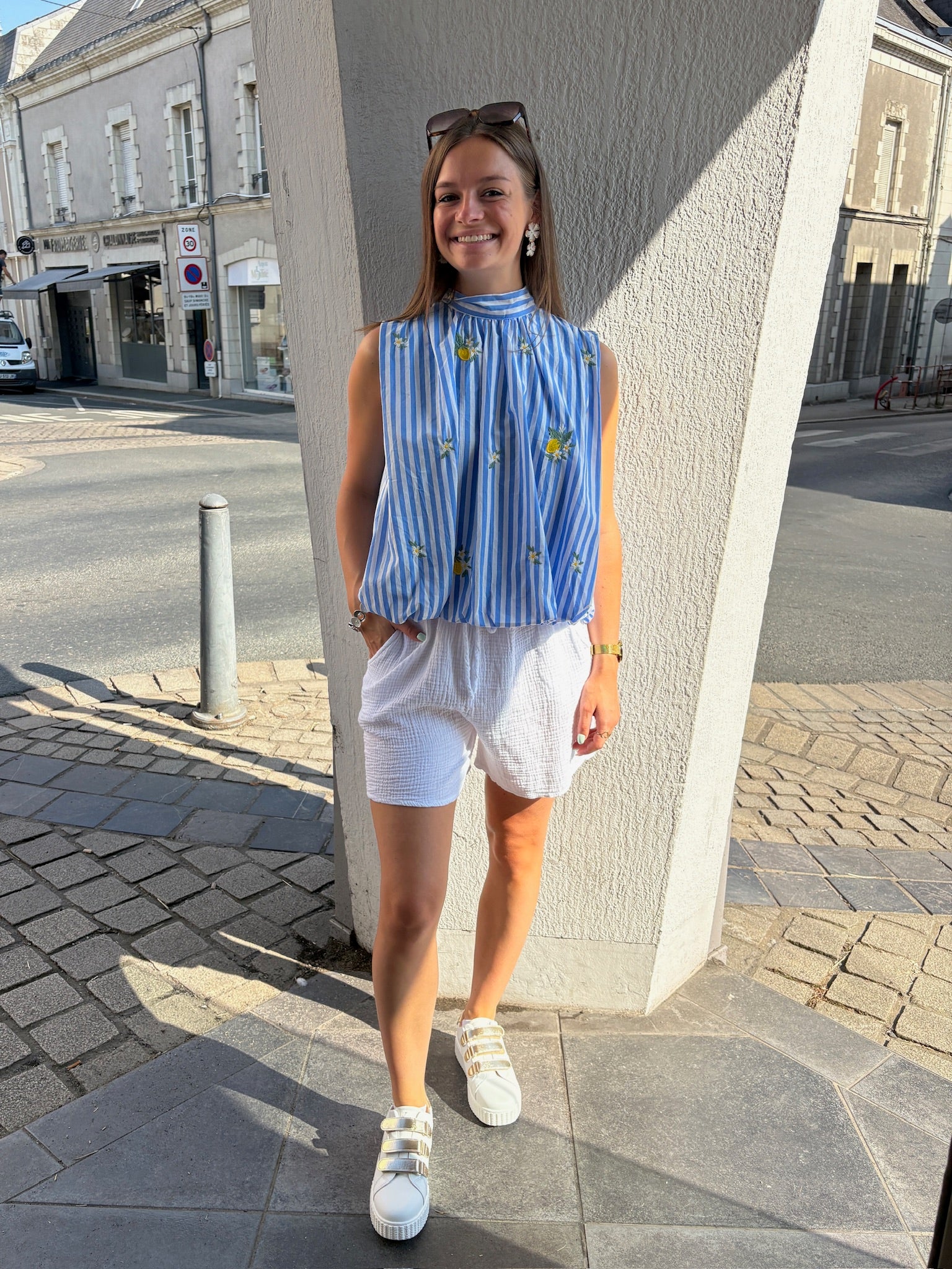 Short Ana gaz de coton - Blanc