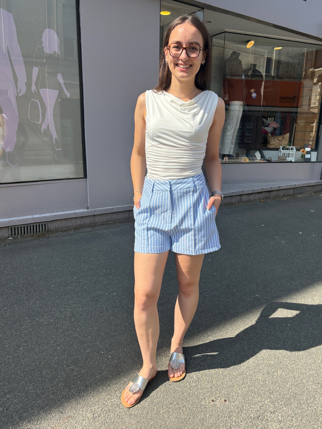 Short Nora - Rayures bleu et blanche