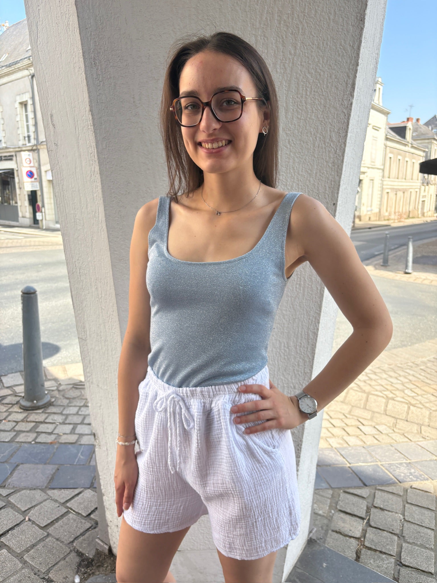 Top brillant - Bleu ciel