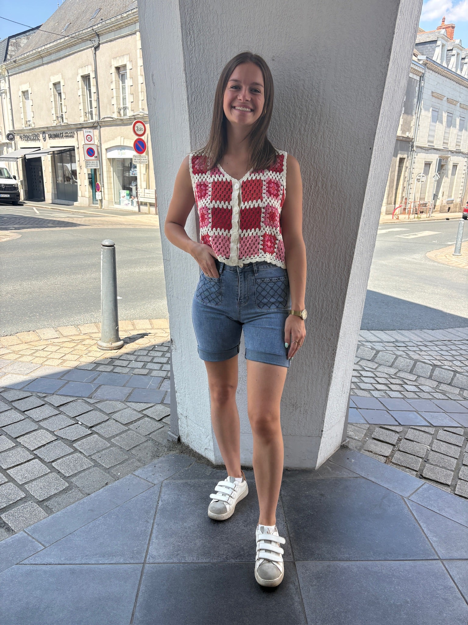 Short en jean géométrique