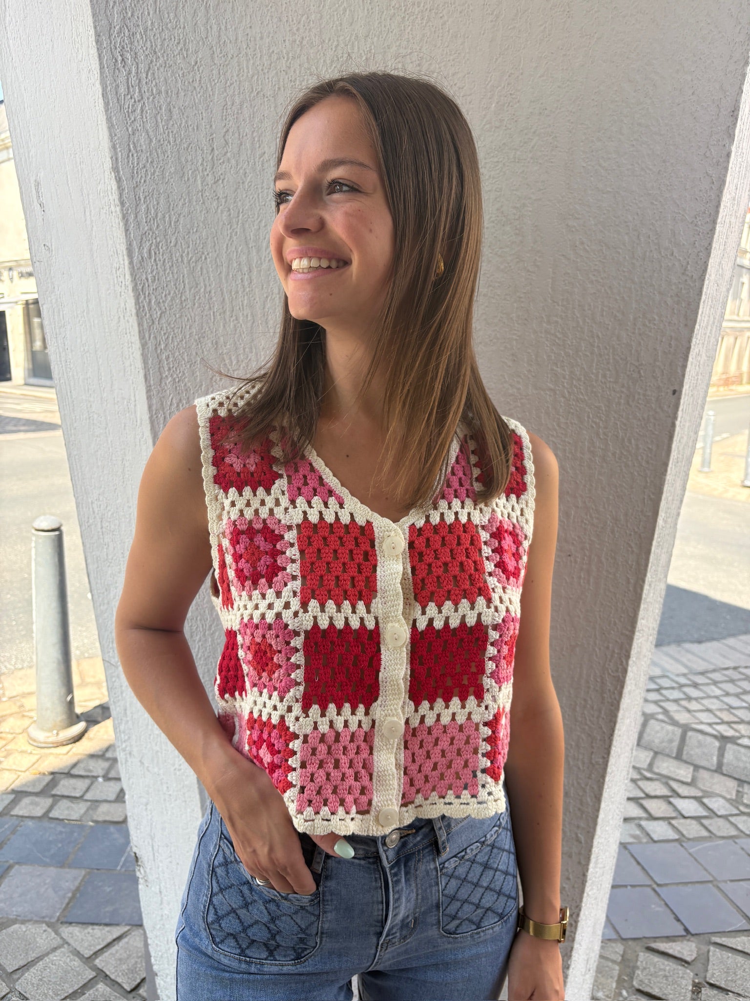 Gilet Adrianna - Rouge et Rose