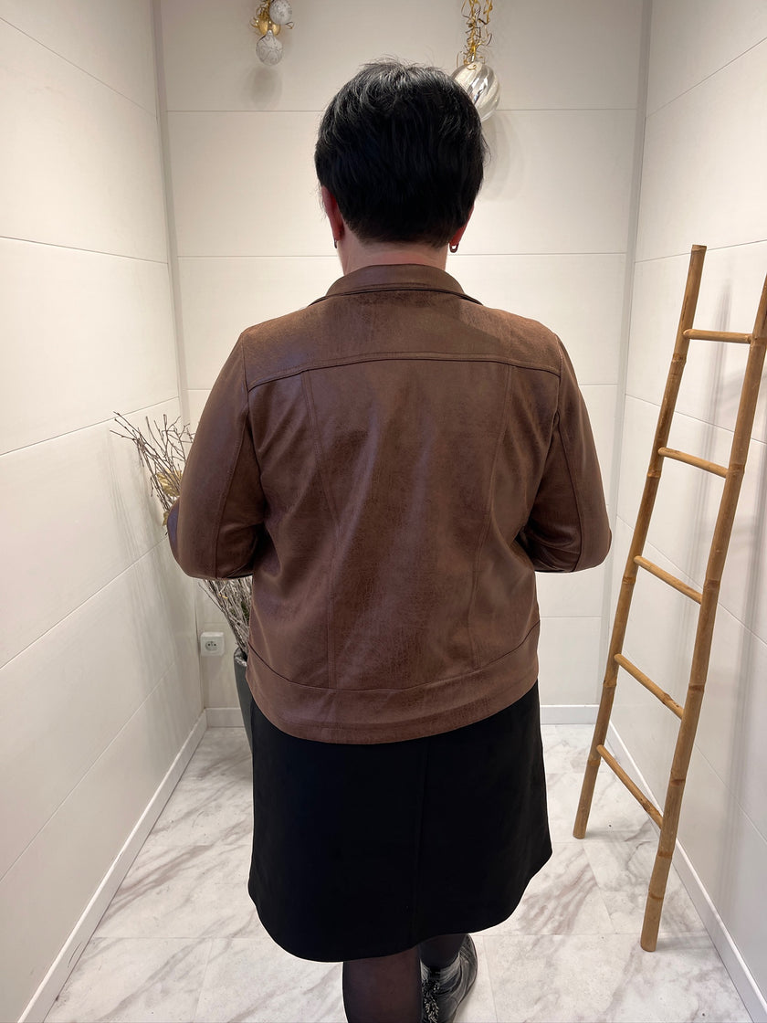 Veste en daim effet cuir - Marron