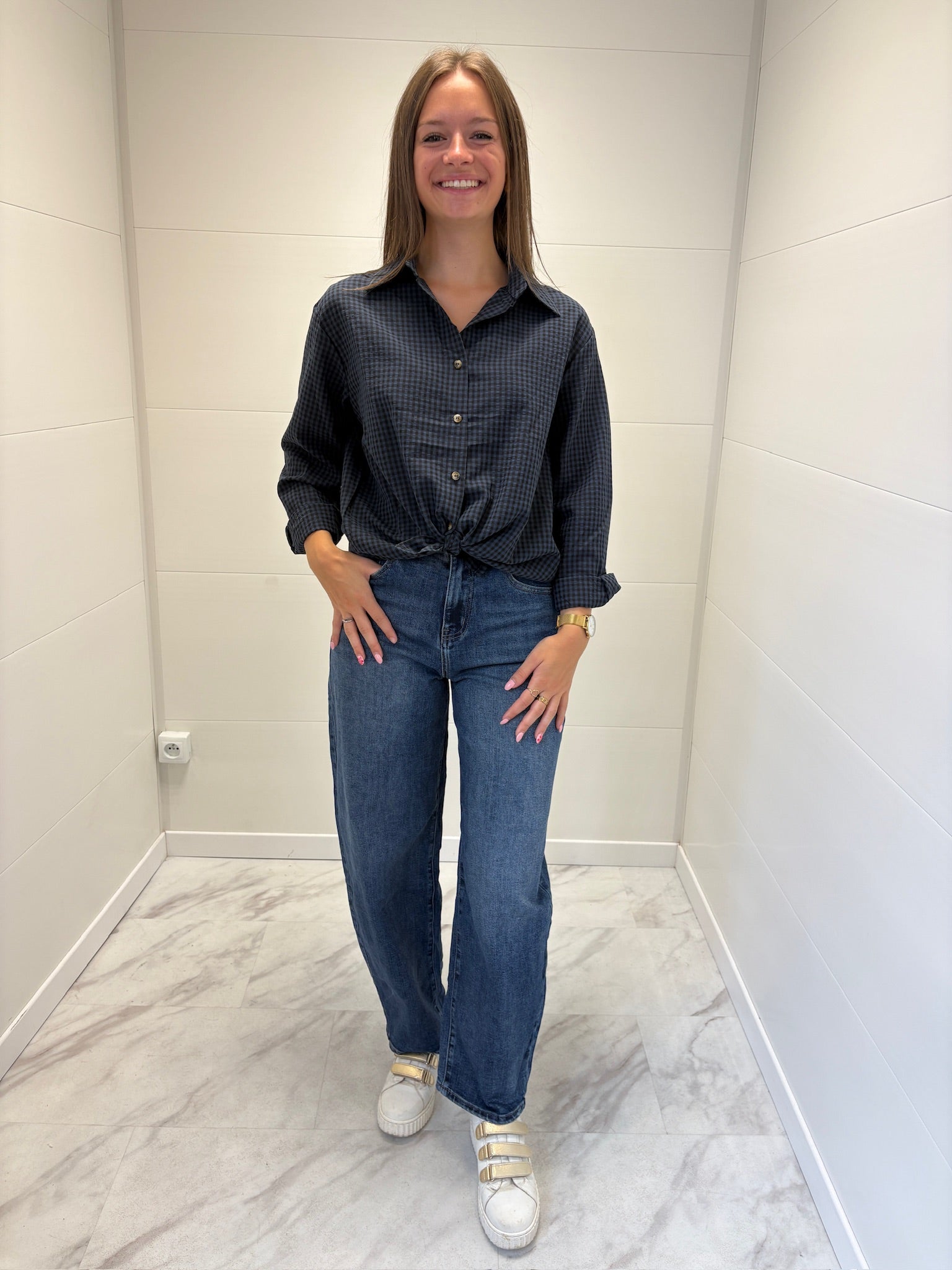 Chemise à carreaux marine