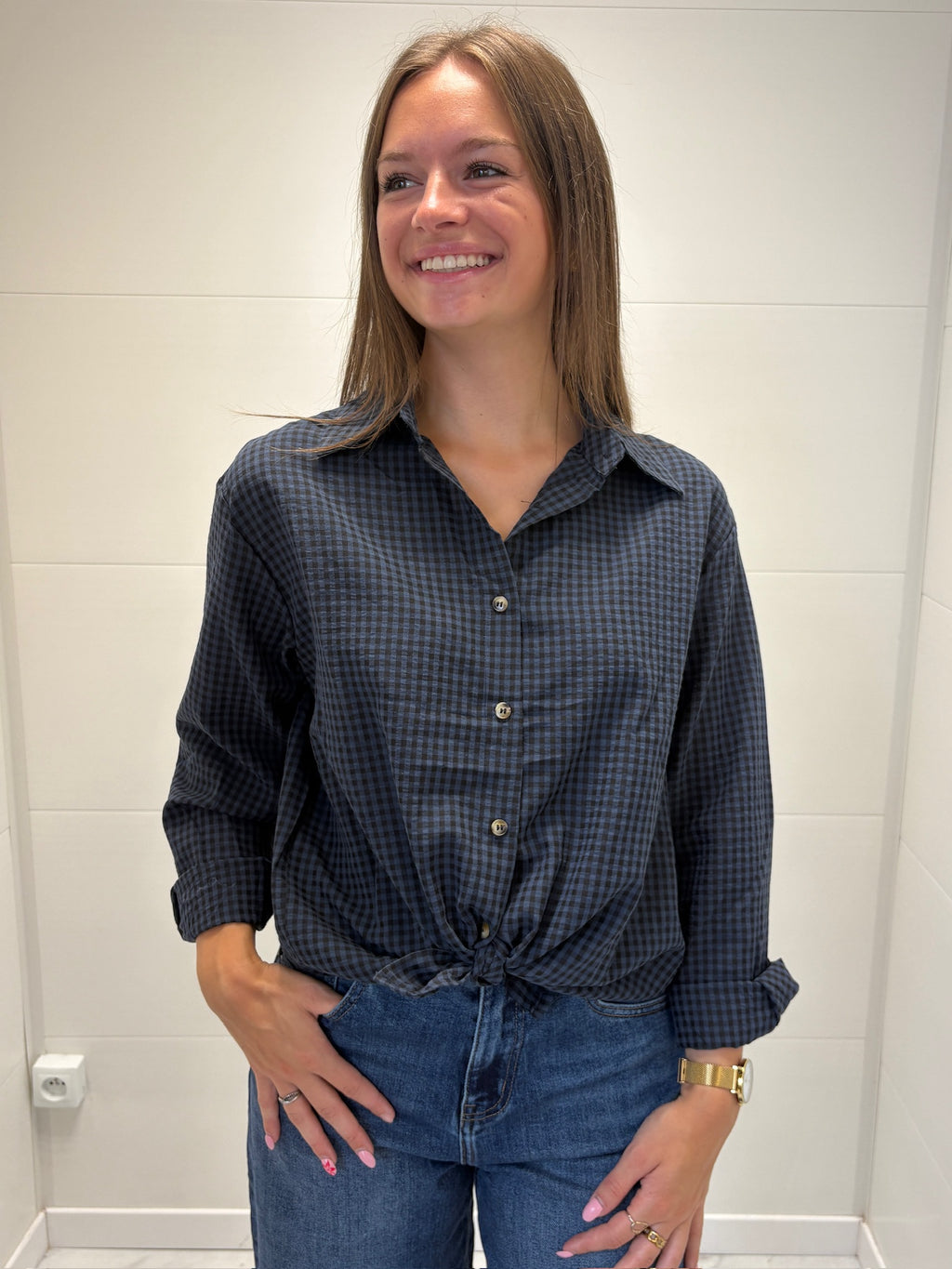Chemise à carreaux marine