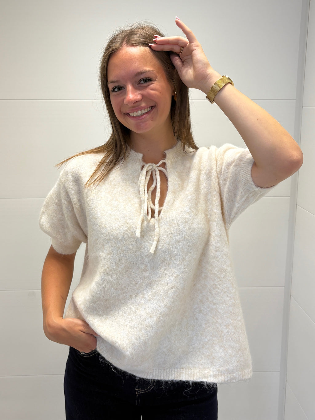 Pull sans manches écru