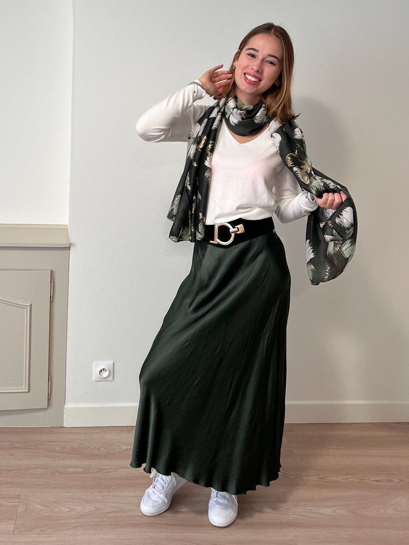 Jupe satin kaki