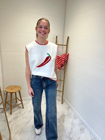 Pull sans manches piment