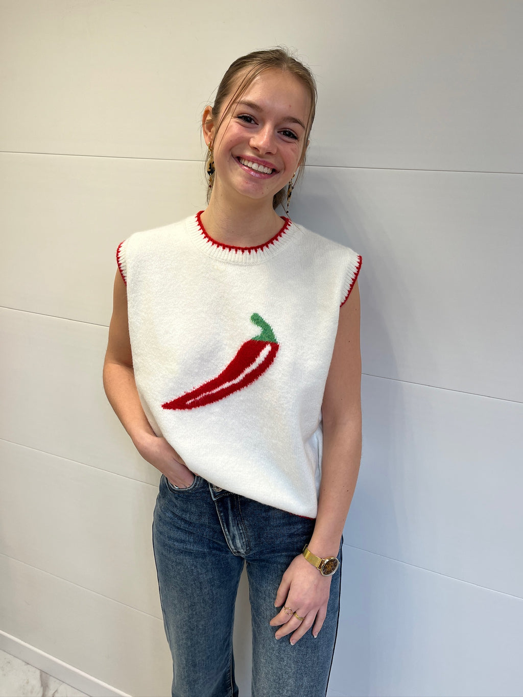 Pull sans manches piment