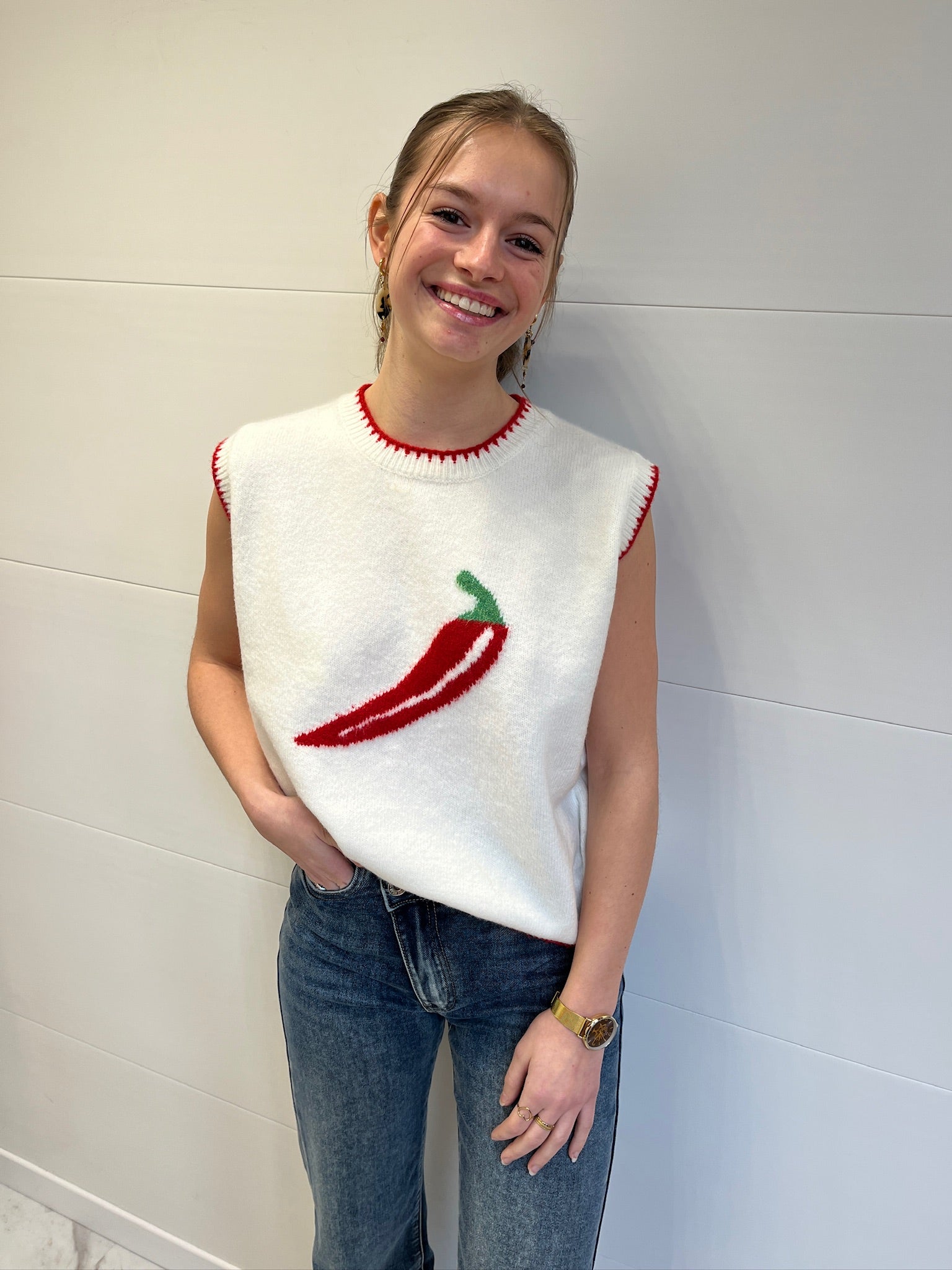 Pull sans manches piment