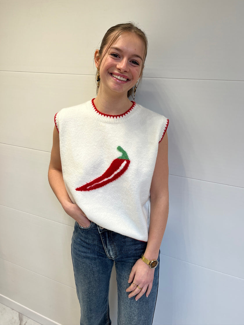 Pull sans manches piment