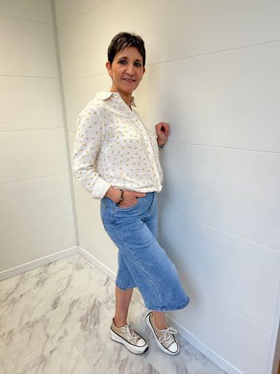 Chemise écru fleurie