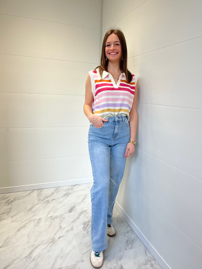 Pull sans manches à rayures