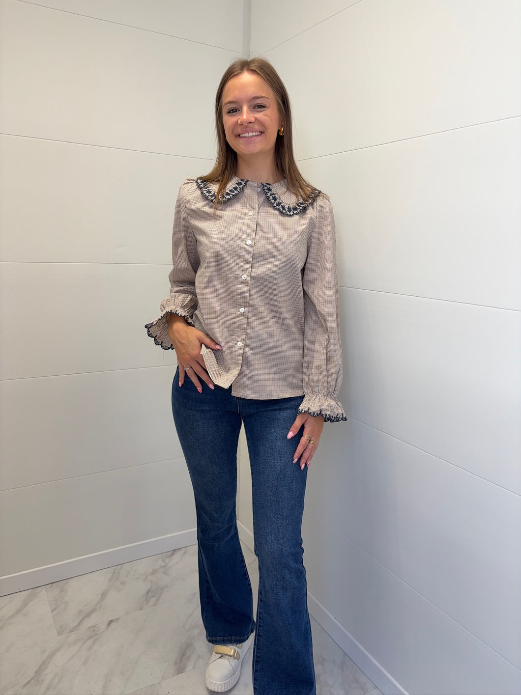 Chemise col Claudine - Marine et Marron