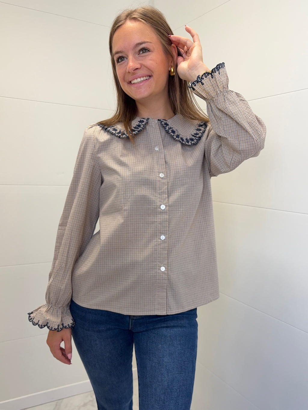 Chemise col Claudine - Marine et Marron