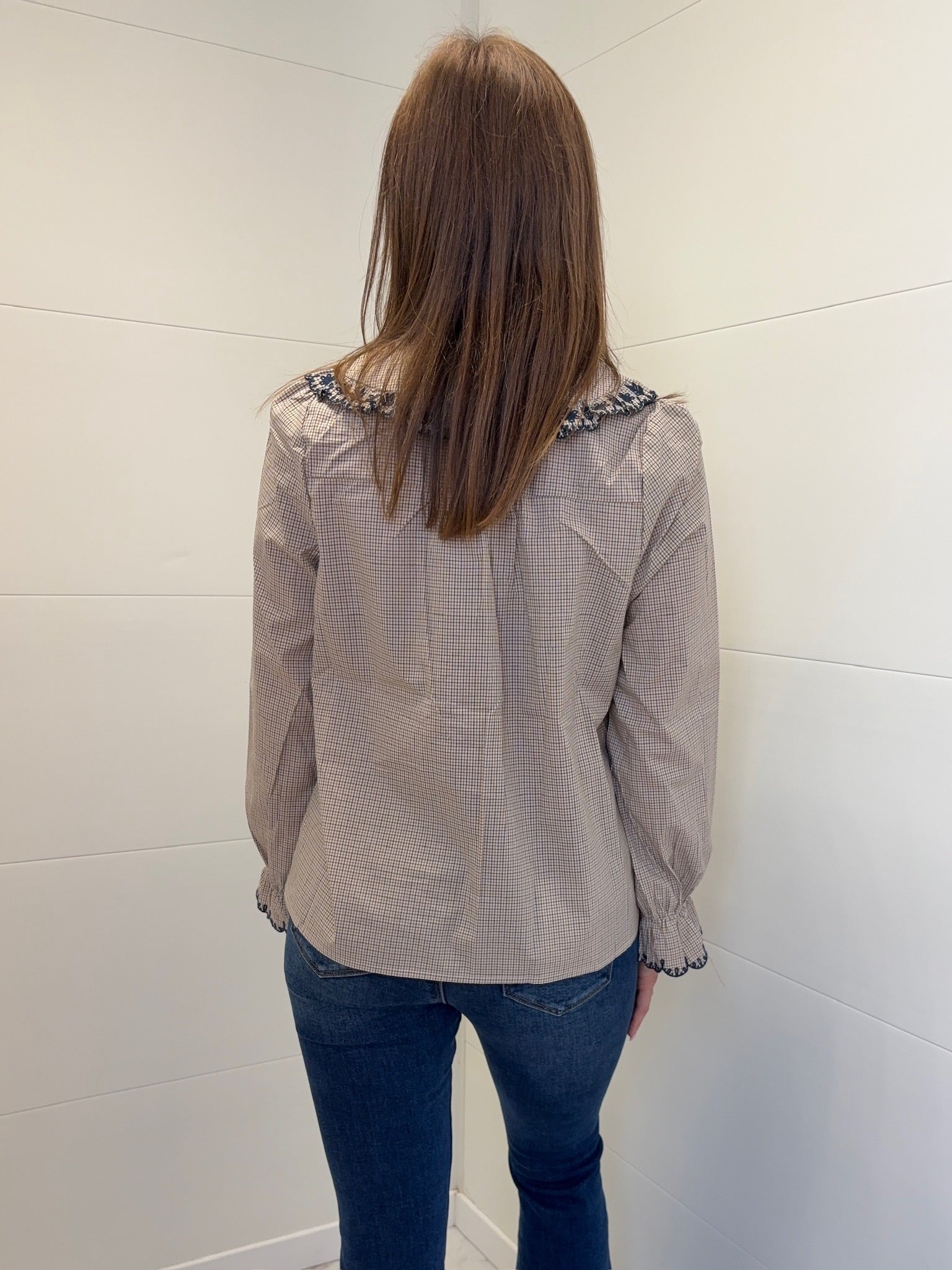 Chemise col Claudine - Marine et Marron