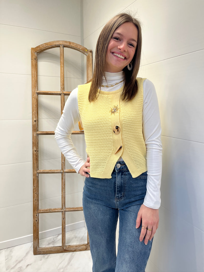 Pull sans manches brodé - Jaune