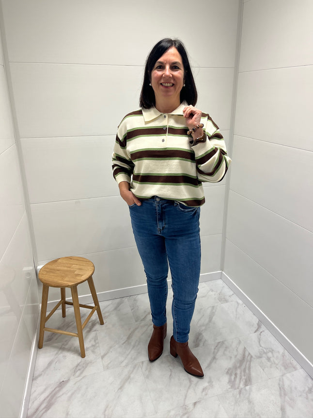 Pull à rayures marron