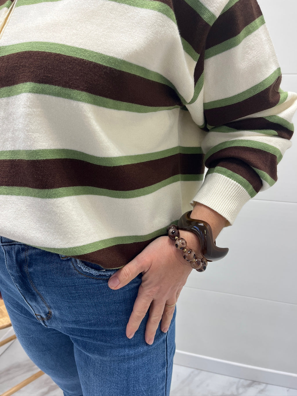 Pull à rayures - Marron