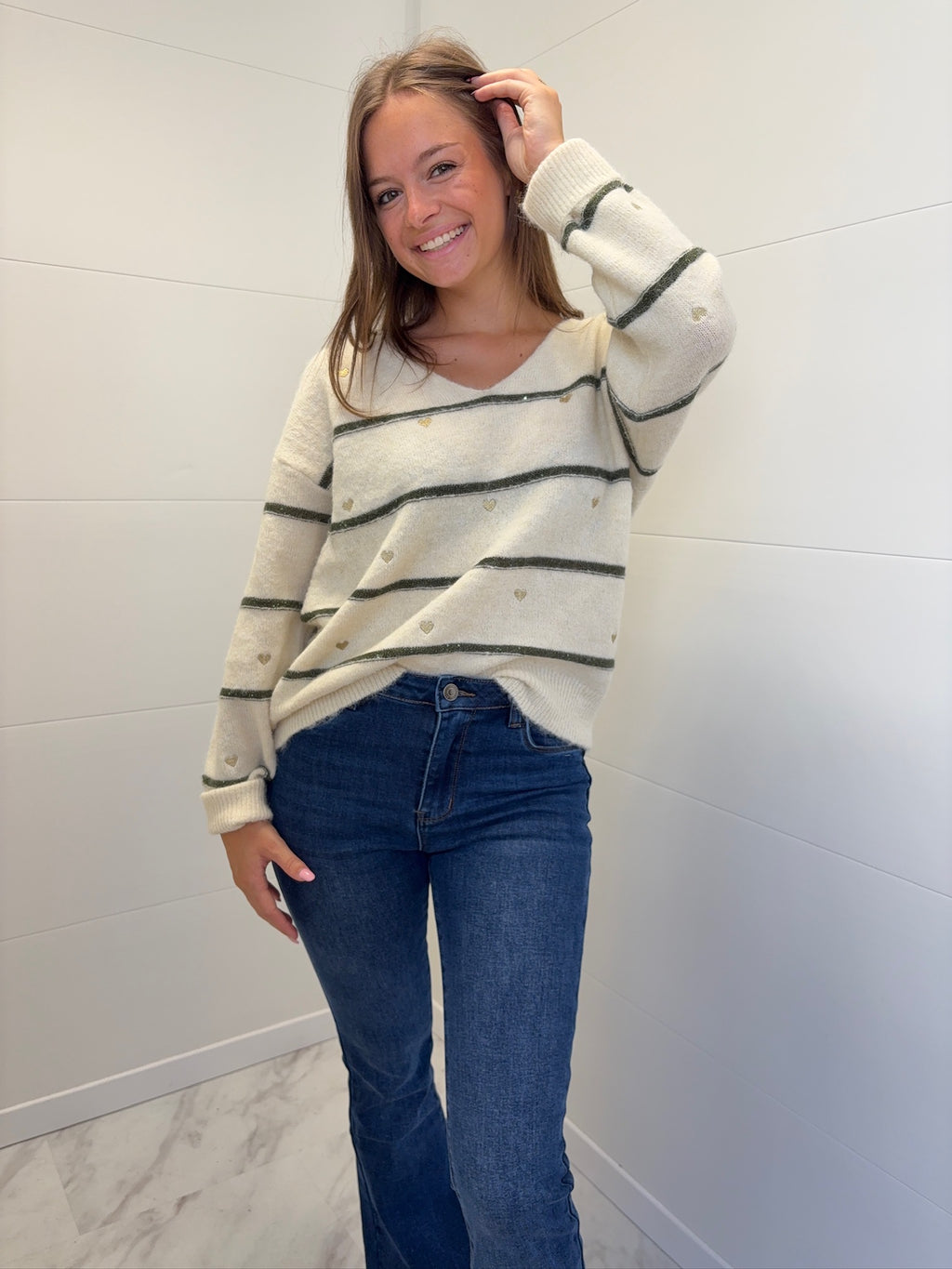 Pull over size cœur - Kaki