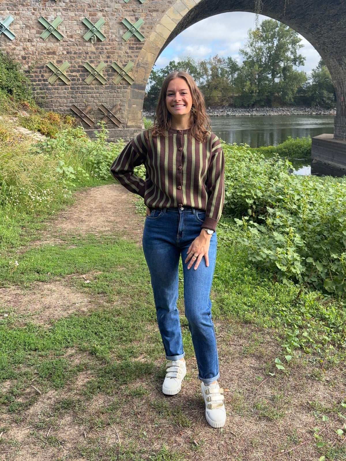 Pull marinière - Marron et Olive