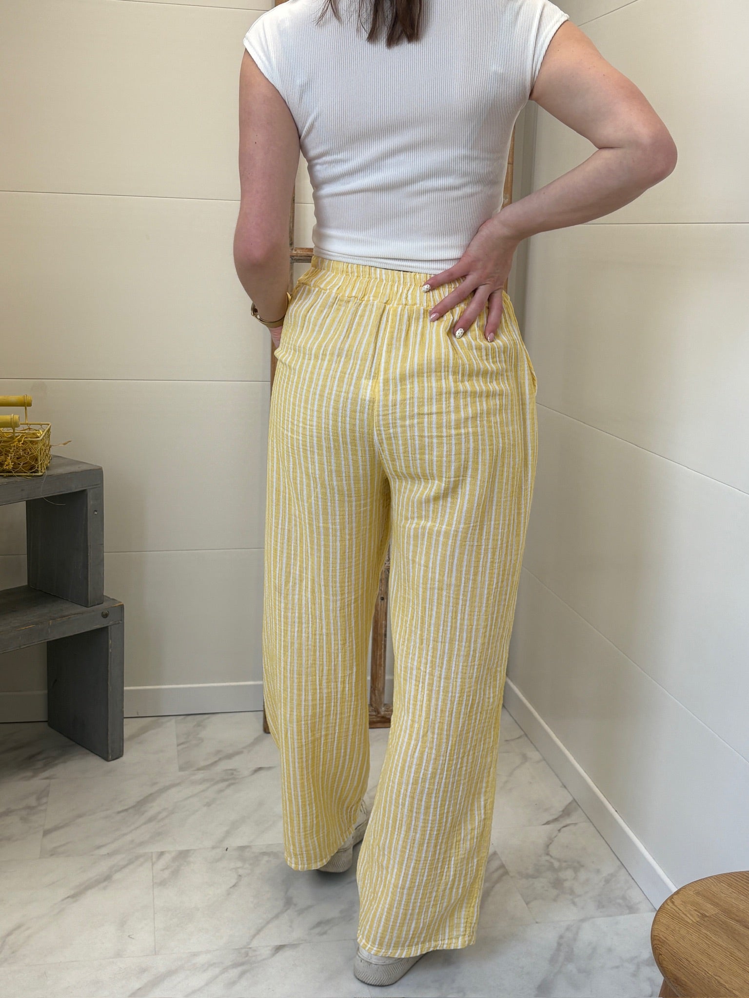 Pantalon Leewen à rayures en gaz de coton - Jaune