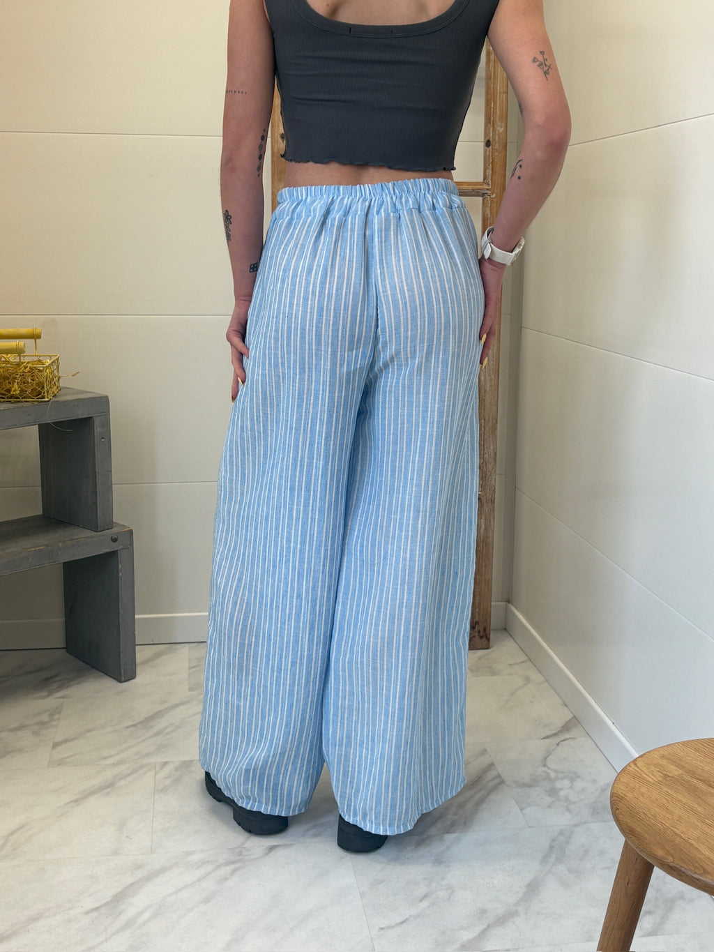 Pantalon Leewen à rayures en gaz de coton - Bleu