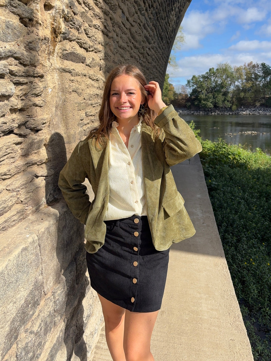 Veste Claudine en velours - Vert Olive