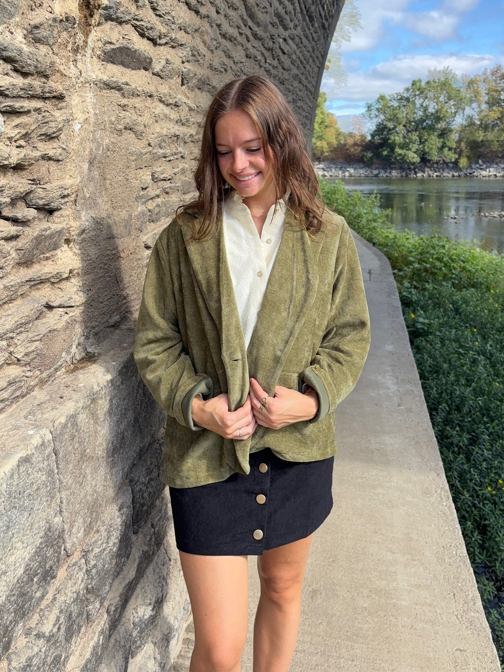 Veste Claudine en velours - Vert Olive