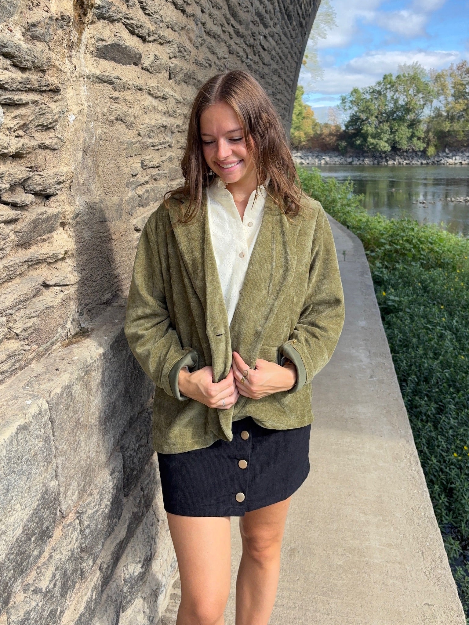 Veste Claudine en velours - Vert Olive