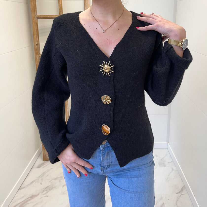 Pull/Gilet noir à boutons dorés